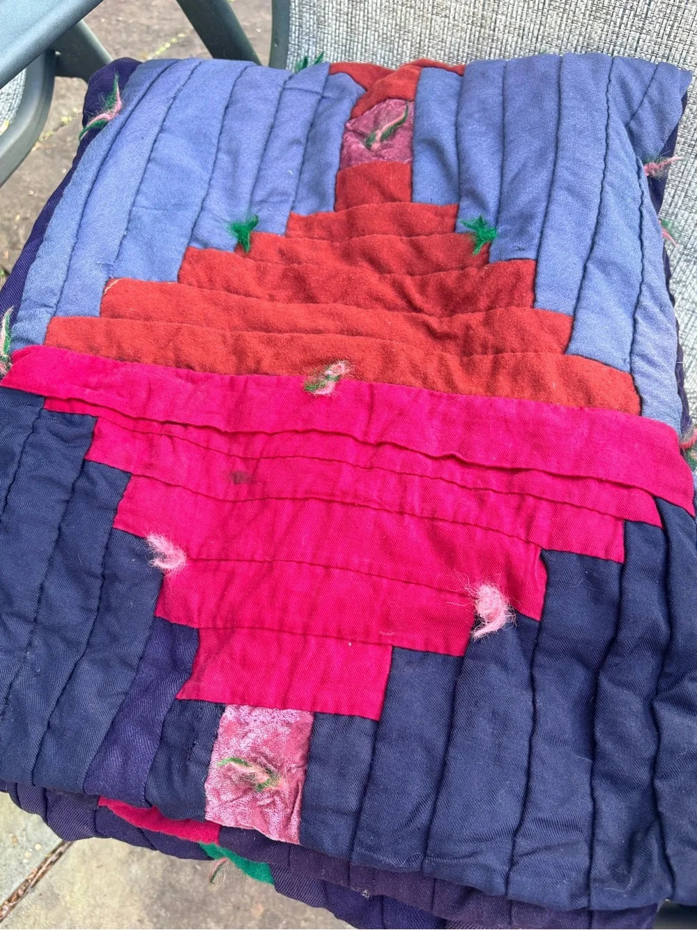 Handmade Patchwork Quilt - Deep Red, Navy